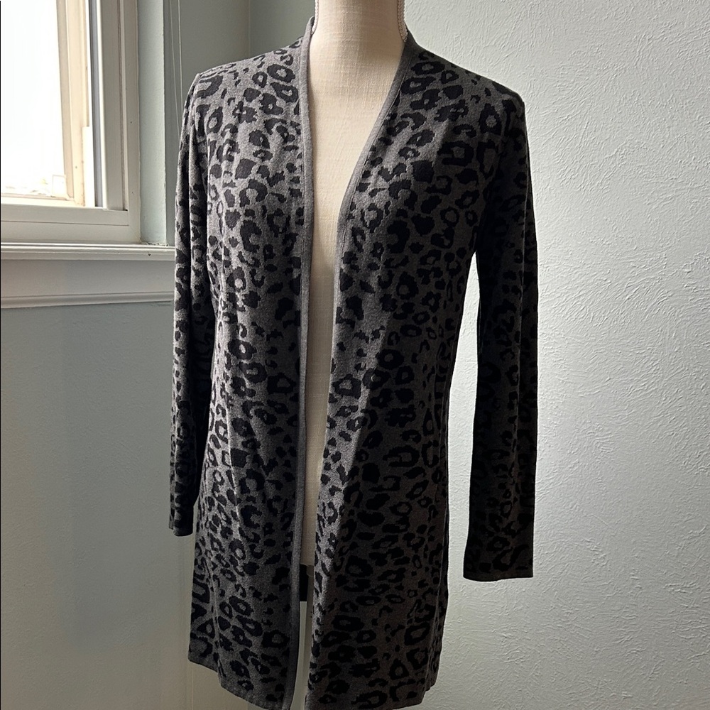 JM Collection Animal Print Cardigan in Gray and Black